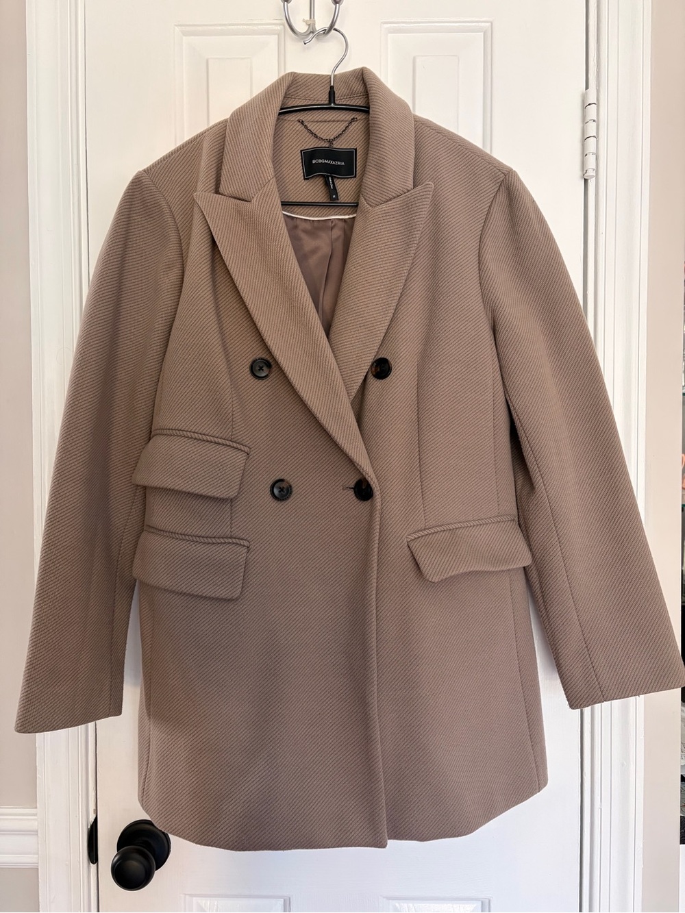 BCBGMaxAzria Double-Breasted Coat in Taupe